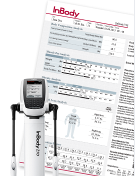 InBody 270 body composition analyzer and a sample InBody results sheet