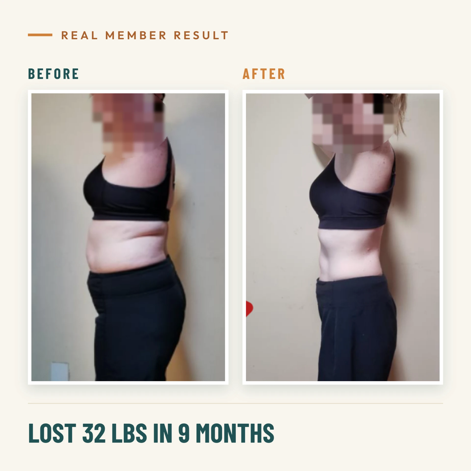 Real member result: lost 32 lbs in 9 months