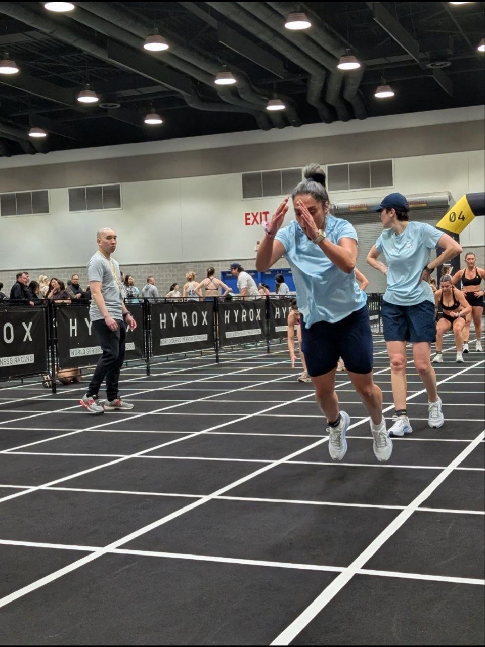 Airborne over lane four — HYROX broad jumps